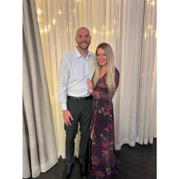 MAC DUGGAL Purple Floral Georgette Plunging Neckline High Slit Gown Size 8 - Picture 16 of 16